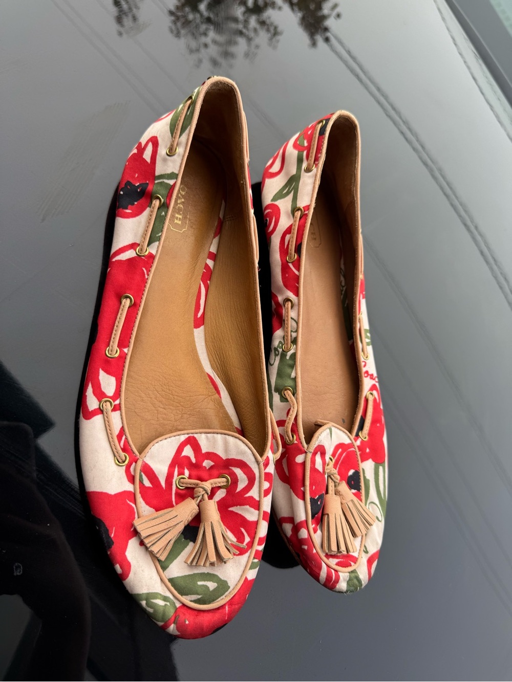 Coach floral Tassel Women's Loafers - Red/Green